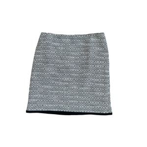 WHBM Black & White Tweed Mini Skirt Size 4- Leather Trim